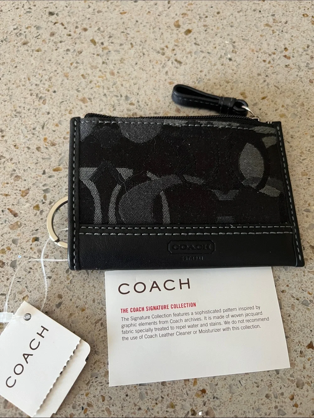 Coach Vintage logo Black and Gray Signature Mini Wallet with Key Chain